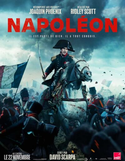 Film Napoléon ; L'affiche officielle du biopic Napoléon avec Joaqin Phoenix, réalisé par Ridley Scott.